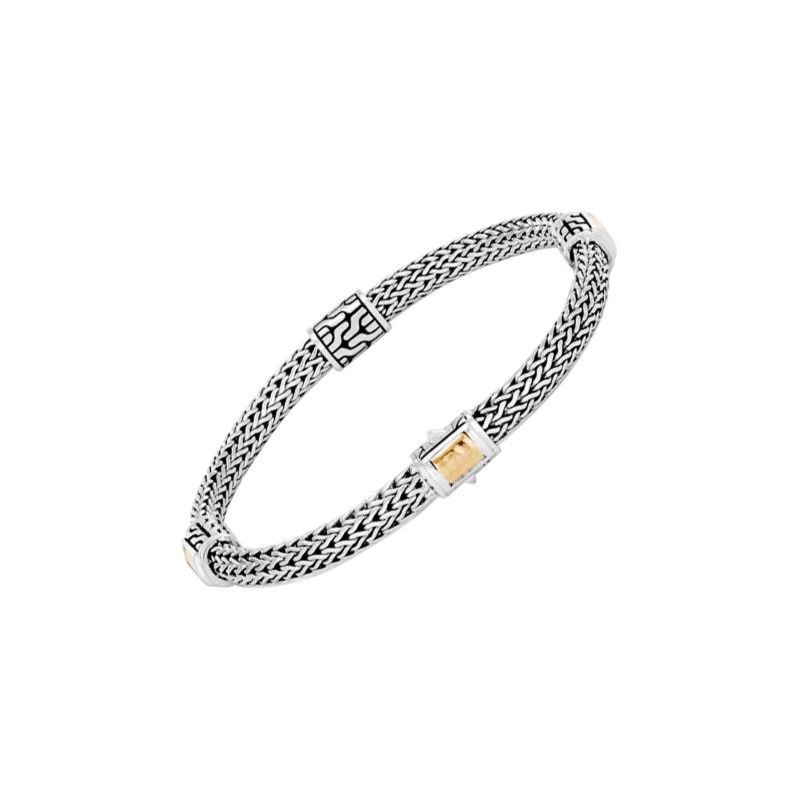 Silver and 18k Yellow Gold Classic Chain Hammered Bracelet