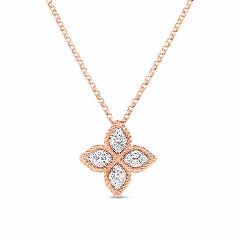 18k Rose Gold Princess Flower Diamond Necklace