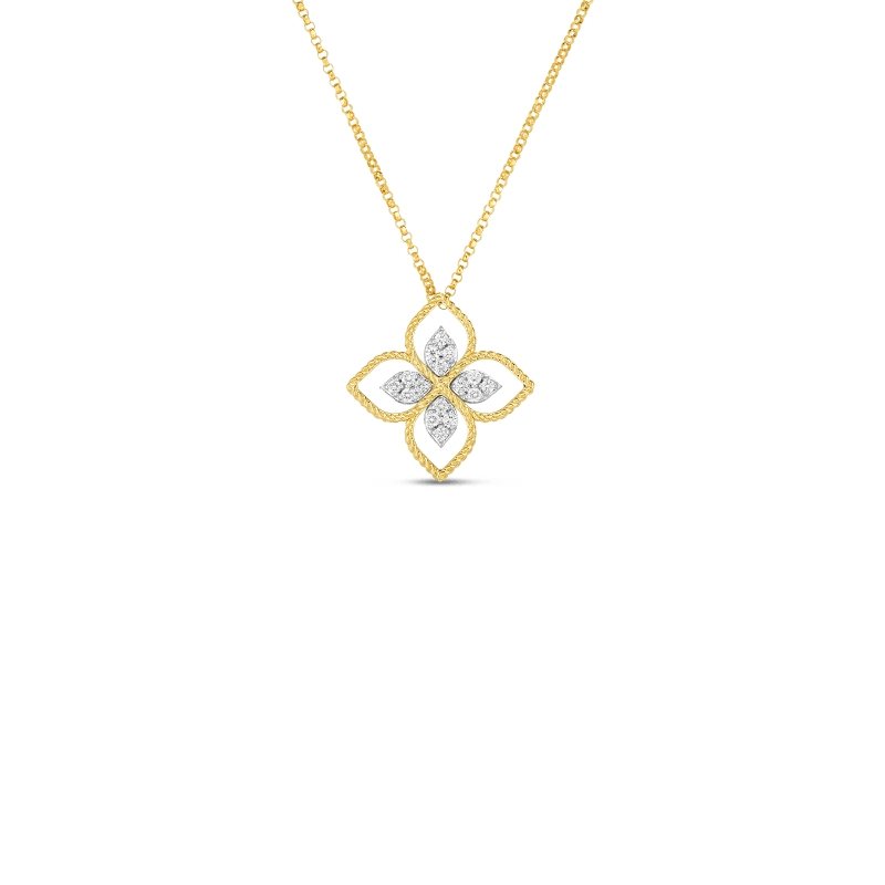 18k Two Tone Small Princess Flower Necklace