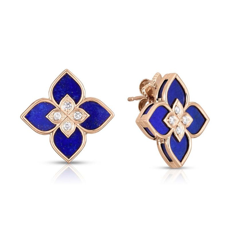 18k Rose Gold Venetian Princess Lapis and Diamond Earrings