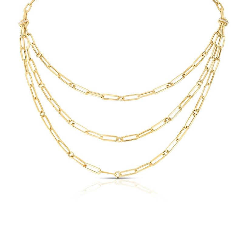 18k Yellow Gold 3 Strand Paperclip Diamond Necklace