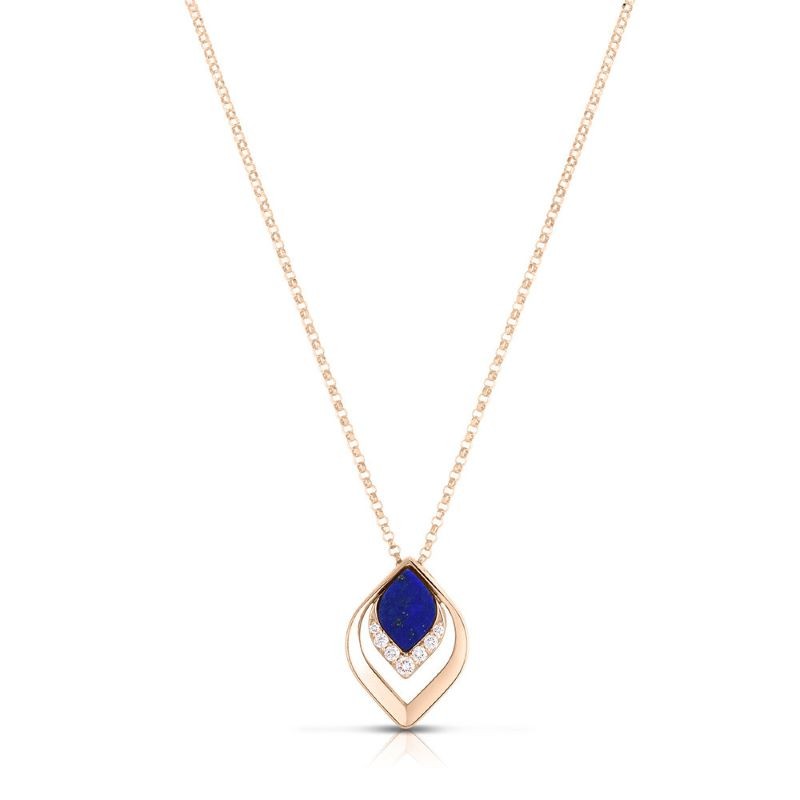 18k Rose Gold Lapis Petal Diamond Necklace