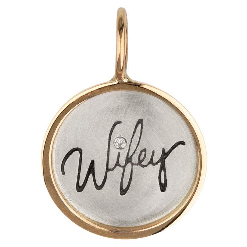 Silver and 14k Yellow Gold Small Wifey Diamond Charm