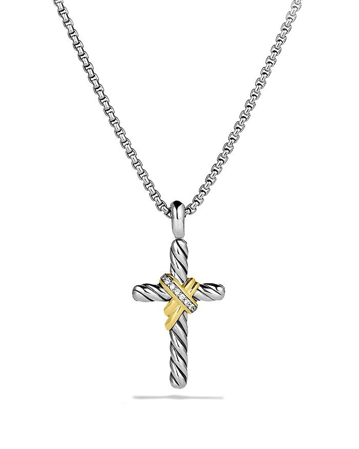 Silver and 14k Yellow Gold X Cable Cross Necklace