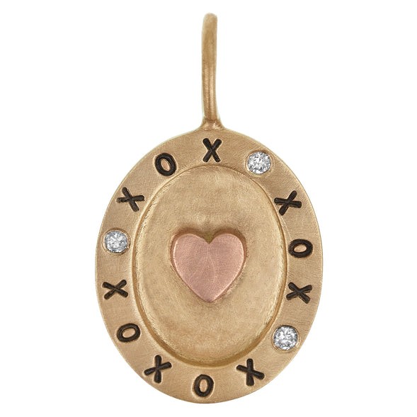 14k Rose and Yellow Oval XO Heart Diamond Charm