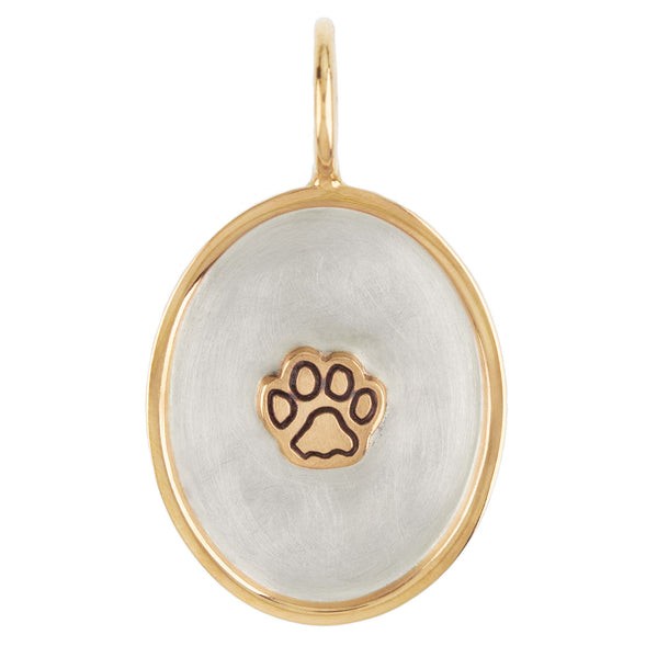 Silver and 14k Yellow Gold Oval Dog Print Charm