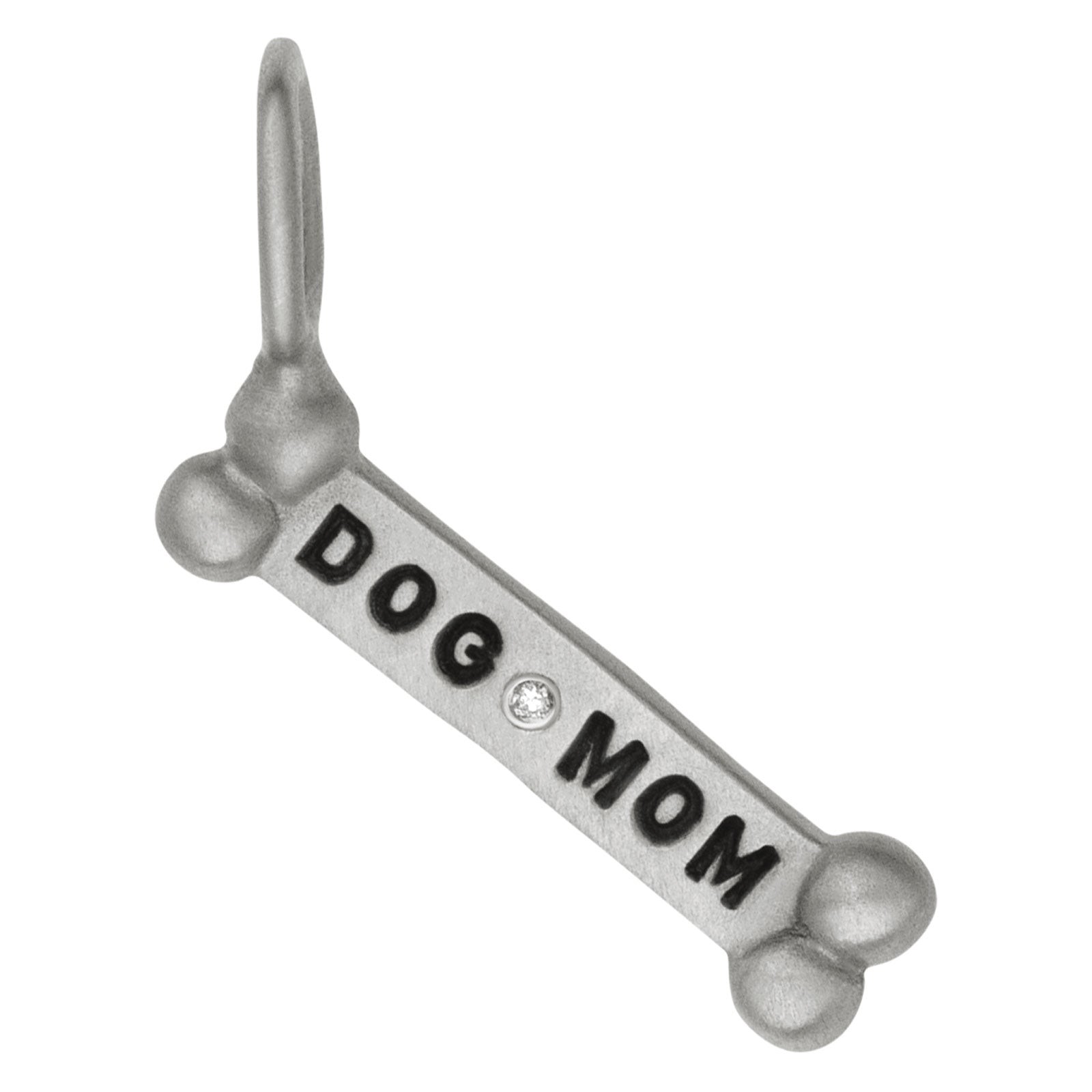 Silver Small Dog Mom Diamond Dogbone Charm