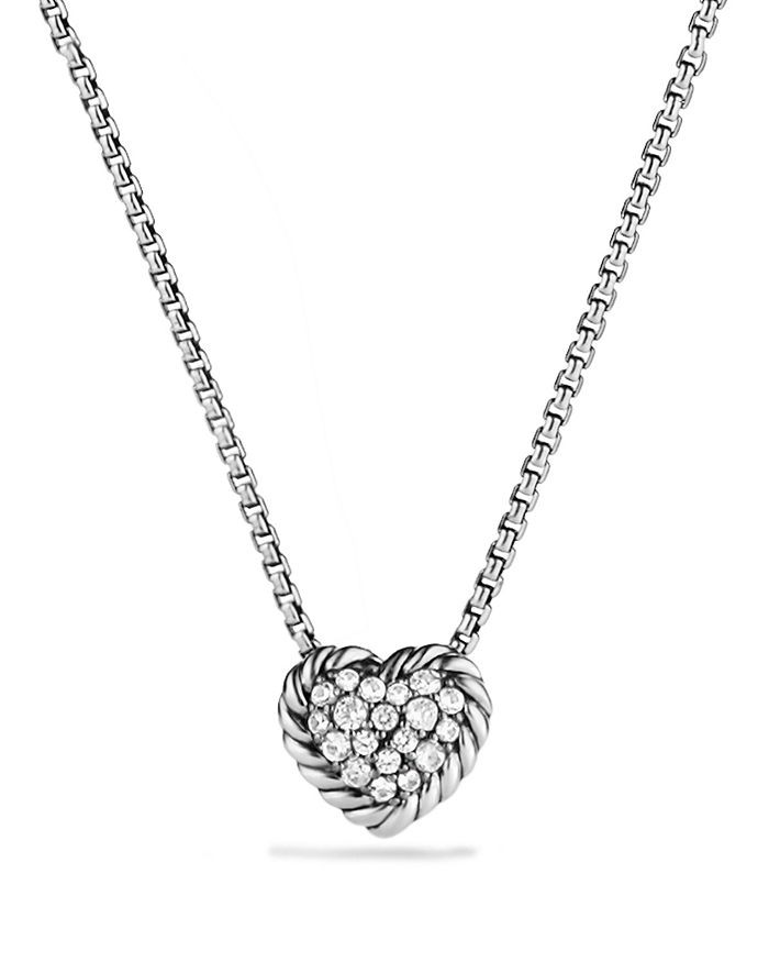 Silver Chatelaine Pave Heart Cable Necklace