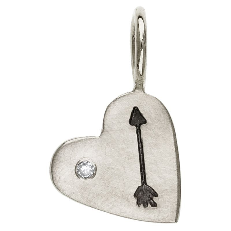 Silver Mini Heart Diamond Arrow Charm 