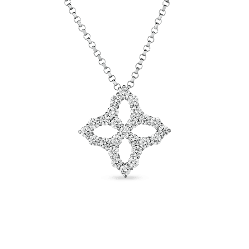 18k White Gold Medium Princess Flower Necklace