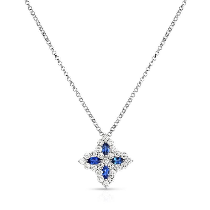 18k White Gold Princess Flower Sapphire Necklace