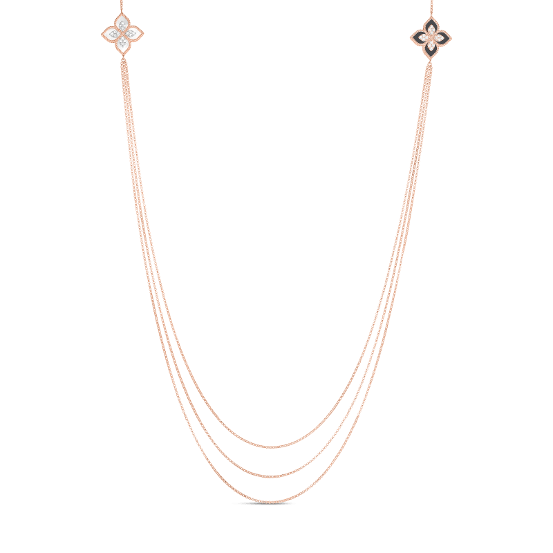 18k Rose Gold Princess Flower Triple Chain Necklace