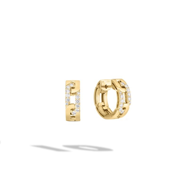 18k Yellow Gold Navarra Pave Diamond Huggie Link Earrings