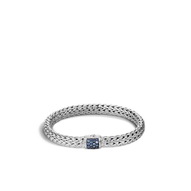 Silver Medium Carved Chain Sapphire Bracelet