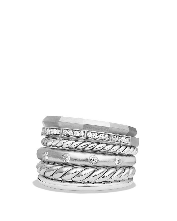 Sterling Silver Stax Wide 6 Row Diamond Ring
