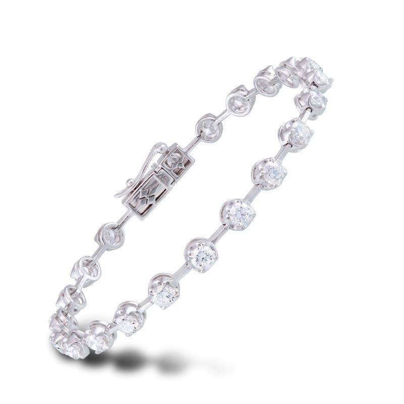 18k White Gold Alternating Diamond Link Bracelet