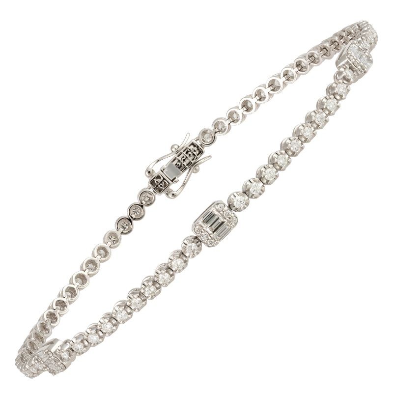 18k White Gold Diamond Illusion Rectangle Bracelet