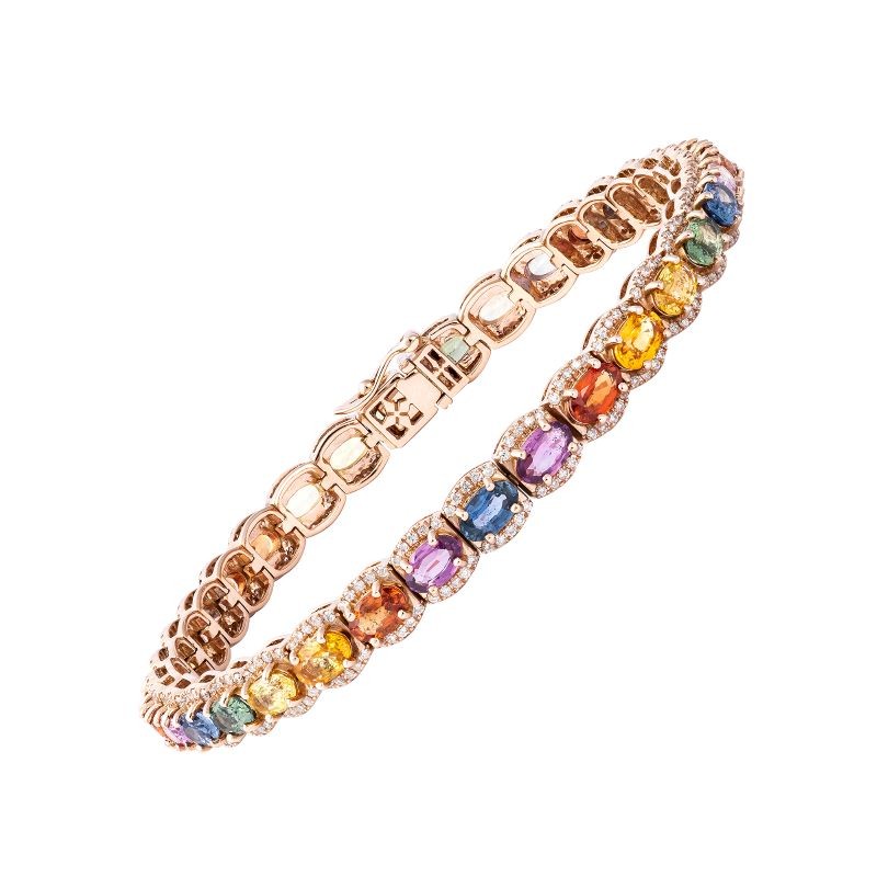 18k Rose Gold Multi Sapphire Rainbow Scallop Bracelet