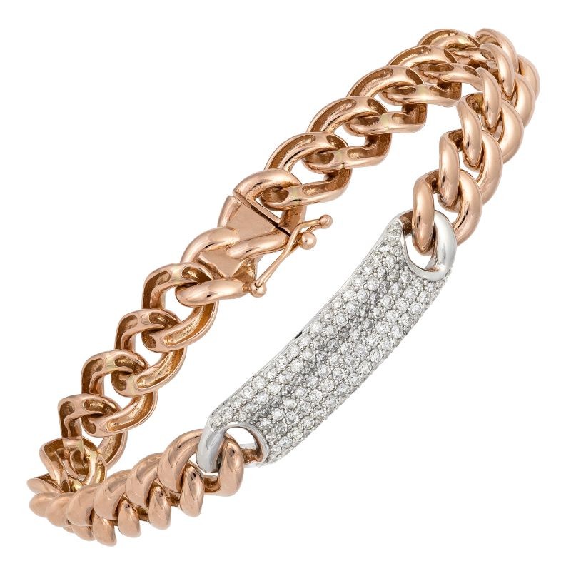18k Rose and White Gold Diamond Curb Link Bracelet