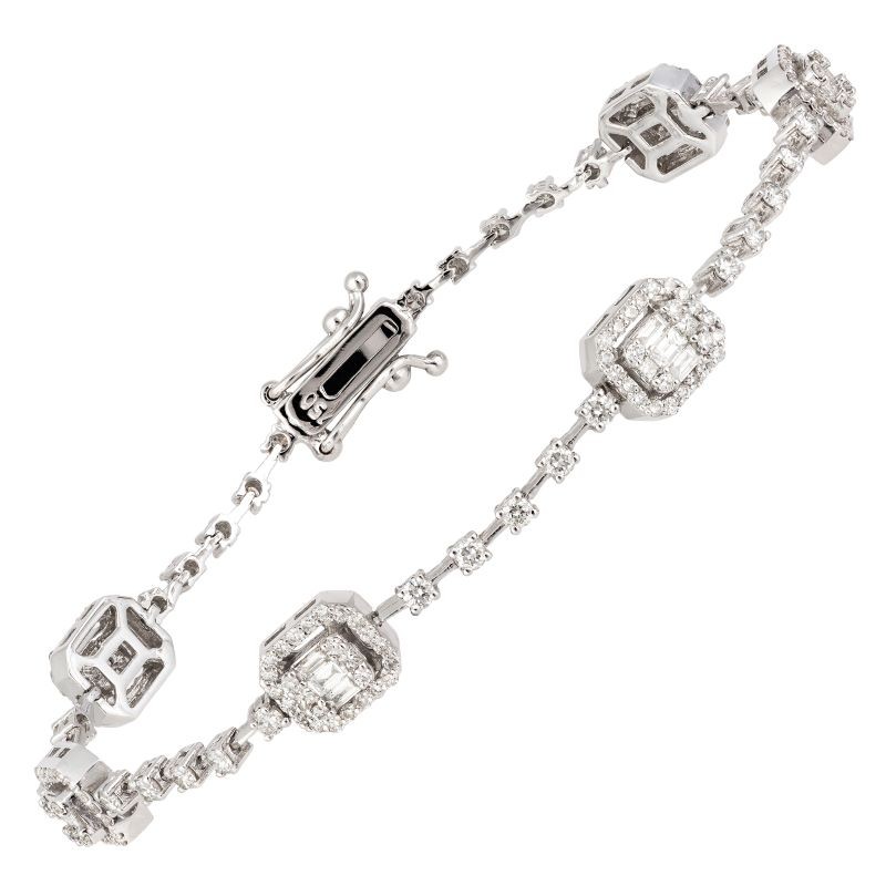 18k White Gold Diamond Bar Link Bracelet