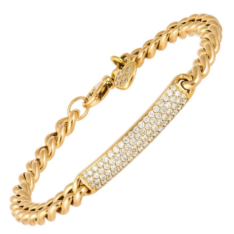 18k Yellow Gold Diamond Curb Link Dangle Bracelet