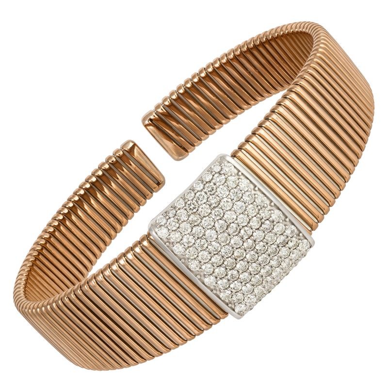 18k Rose Gold Pave Corrugated Flex Cuff Bracelet