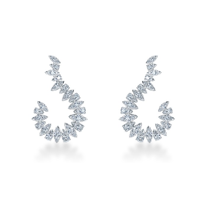 18k White Gold Aerial Twisted Sunburst Diamond Earrings