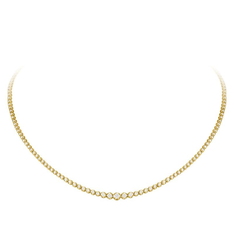 18k Yellow Gold 4 Prong Diamond Tennis Necklace