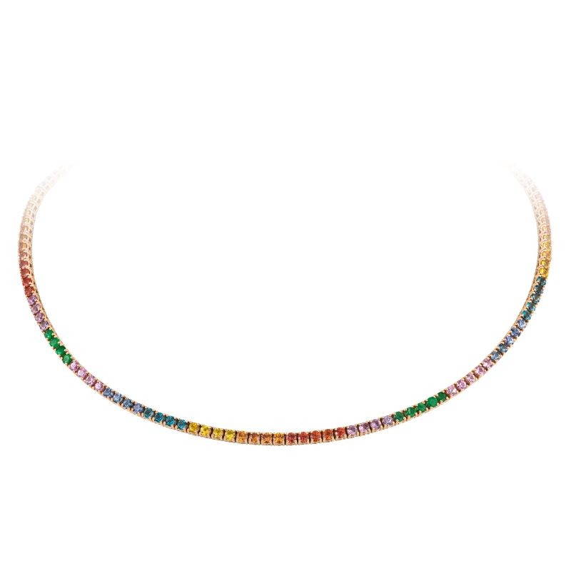 18k Rose Gold Multi Rainbow Tennis Necklace