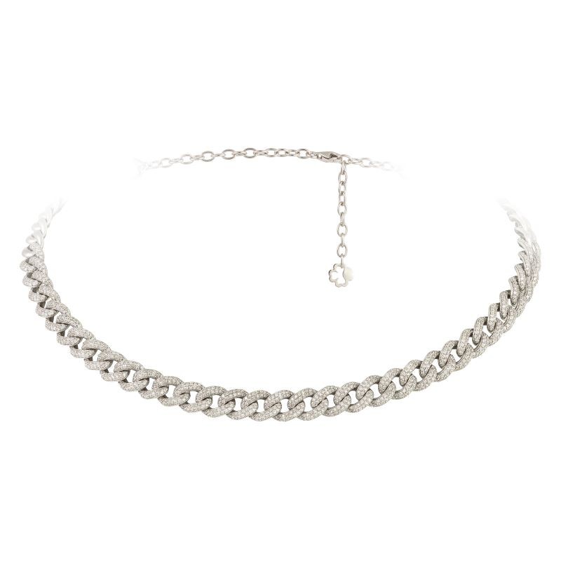 14k White Gold Diamond Curb Link Necklace