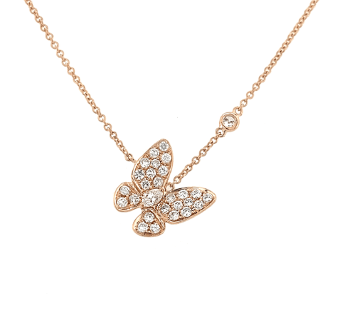 18k Rose Gold Diamond Butterfly Necklace