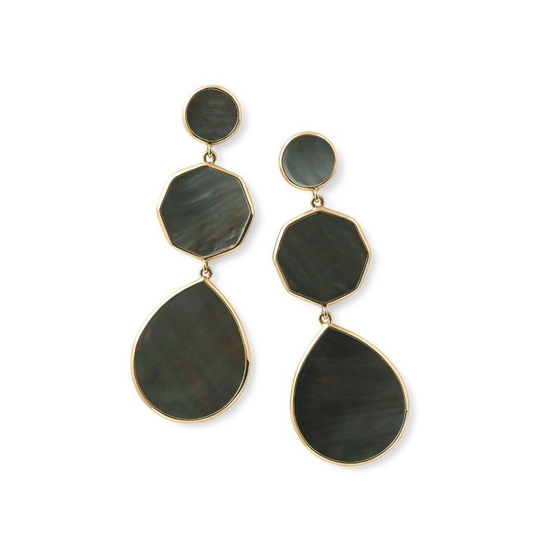 18k Yellow Gold Black Shell Mother of Pearl Earrings