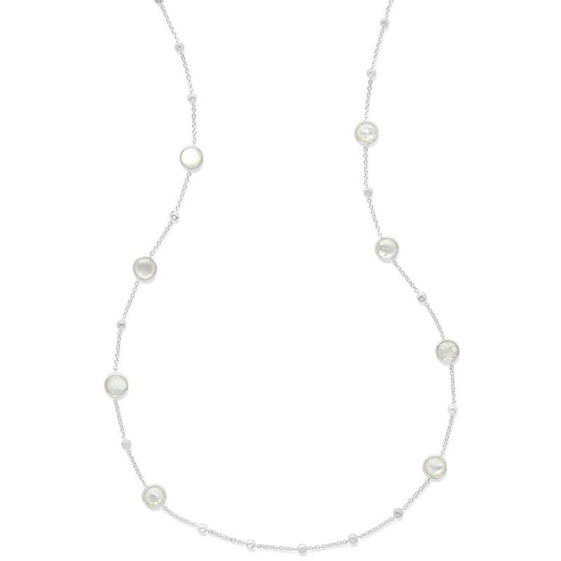 Silver Mother of Pearl and Clear Bezel Ball Necklace