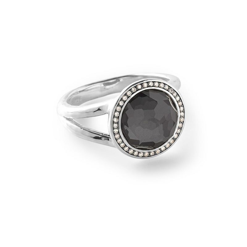 Silver Small Hematite Quartz Diamond Frame Ring