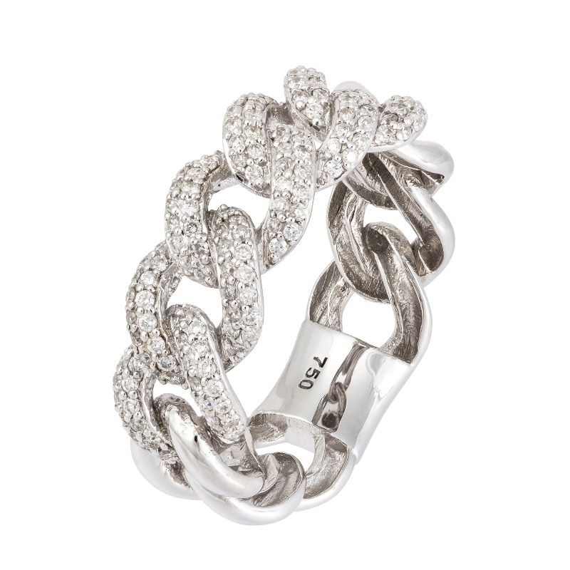 18k White Gold Diamond Curb Link Ring