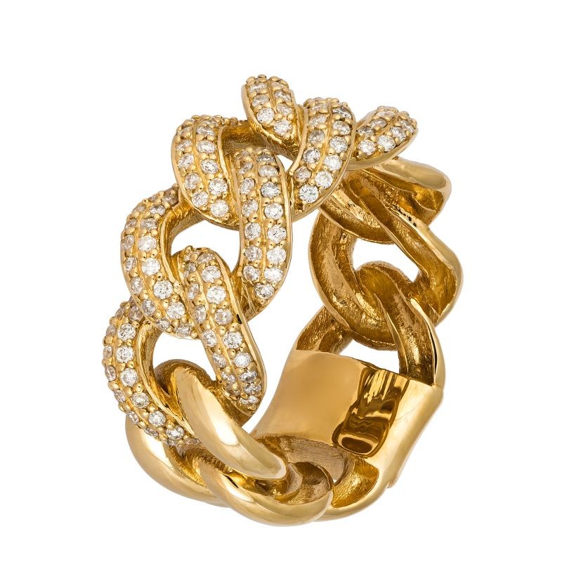 18k Yellow Gold Diamond curb Link Ring