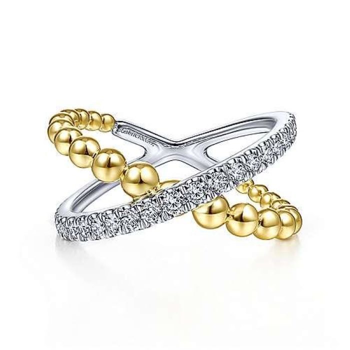 14k Two Tone Bujukan Criss Cross Ring