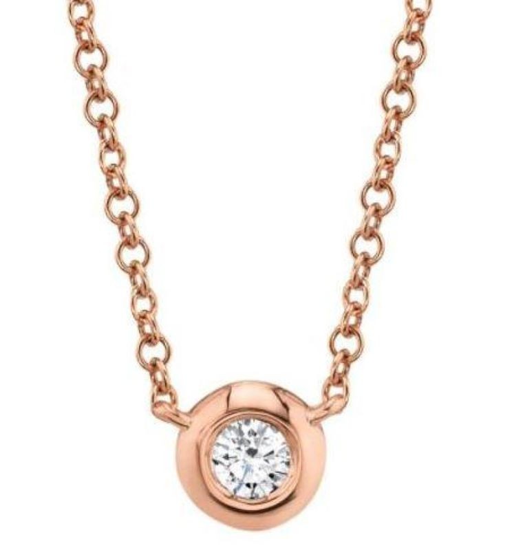 14k Rose Gold Single Bezel Diamond Necklace