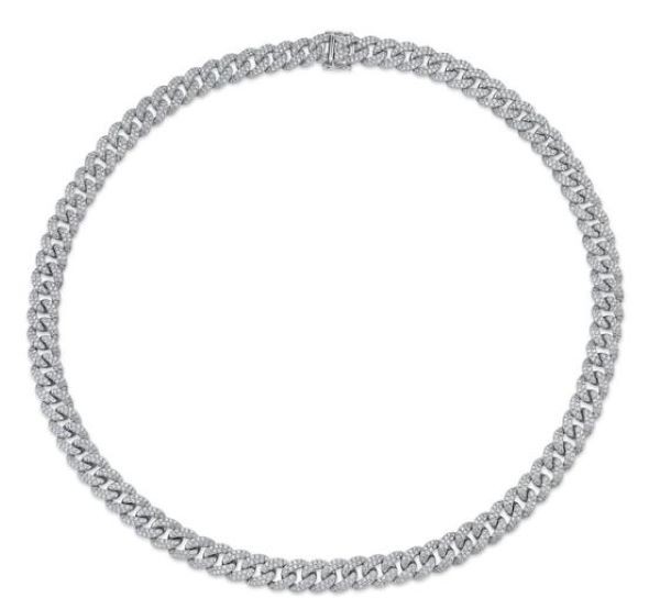 14k White Gold Pave Diamond Curb Link Necklace
