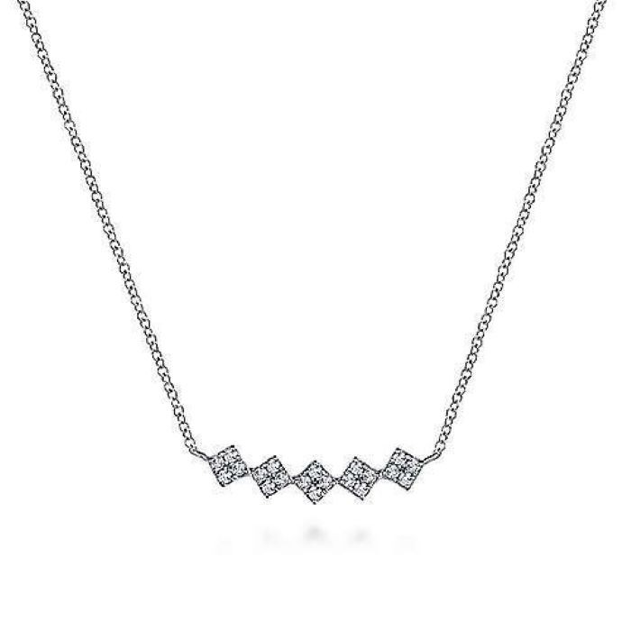 14k White Gold 5 Pave Curved Bar Necklace