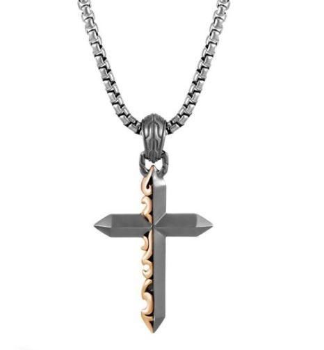 Silver Bronze and Rhodium Keris Dagger Cross Necklace
