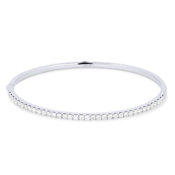 14k White Gold Thin Diamond Bangle Bracelet