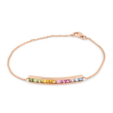 14k Rose Gold Rainbow Sapphire Bar Bracelet