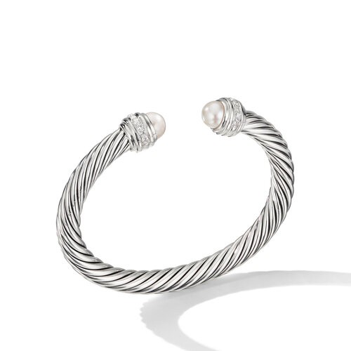 Cable Classics Bracelet in Sterling Silver with Pearls and Pavé Diamonds