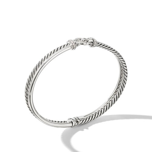 Crossover Buckle Two Row Bracelet in Sterling Silver with Pavé Diamonds DESCRIPTION