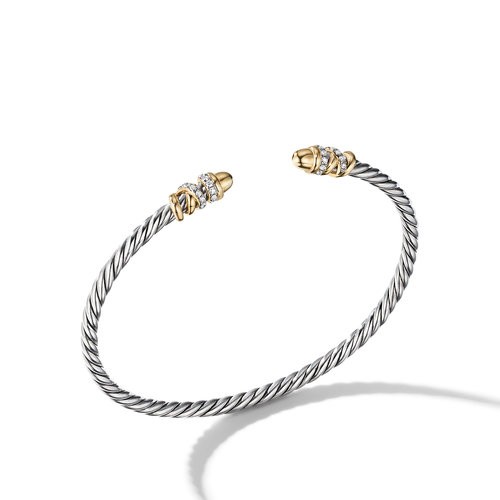 Petite Helena Bracelet in Sterling Silver with 18K Yellow Gold Domes and Pavé Diamonds