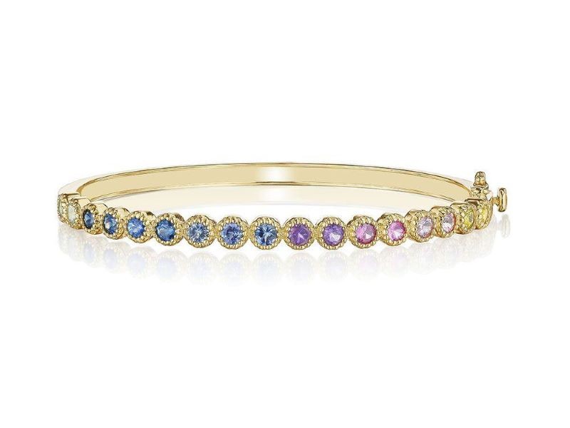 18k Yellow Gold Rainbow Sapphire Bangle Bracelet