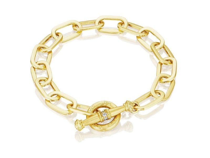 18k Yellow Gold Diamond Toggle Paperclip Bracelet