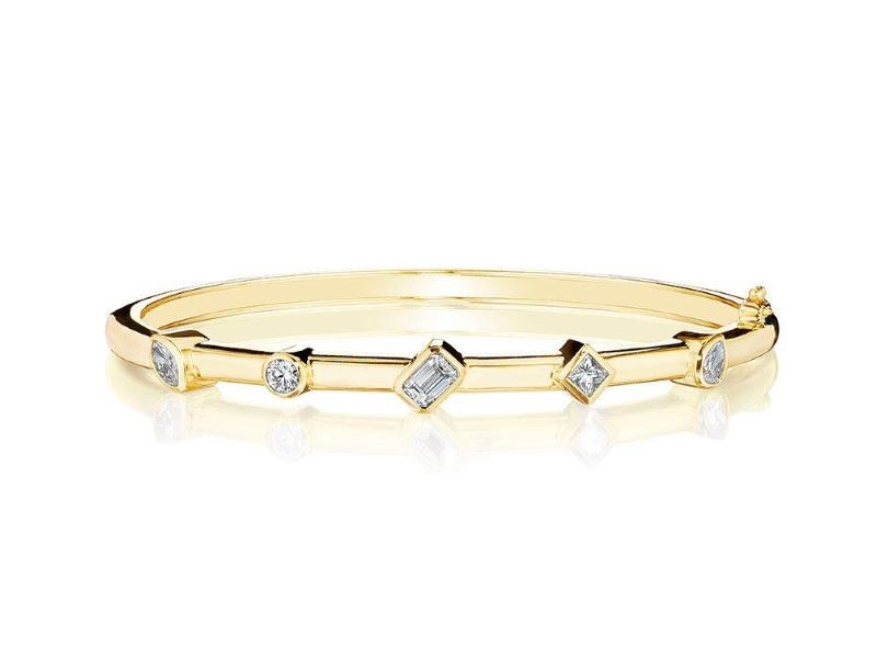 18k Yellow Gold Mixed Shape Diamond Bangle Bracelet