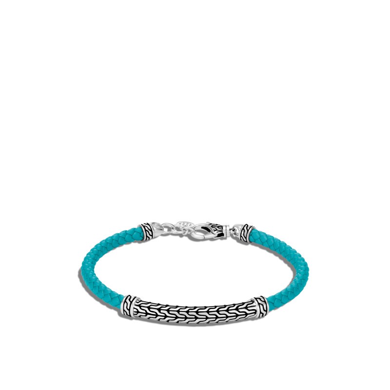 Silver Classic Chain Turquoise Woven Bracelet
